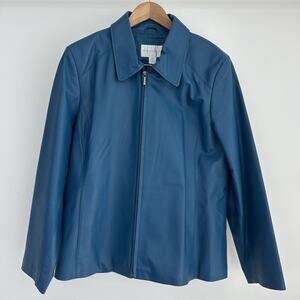 Classic Women's Blue Leather Zip Jacket